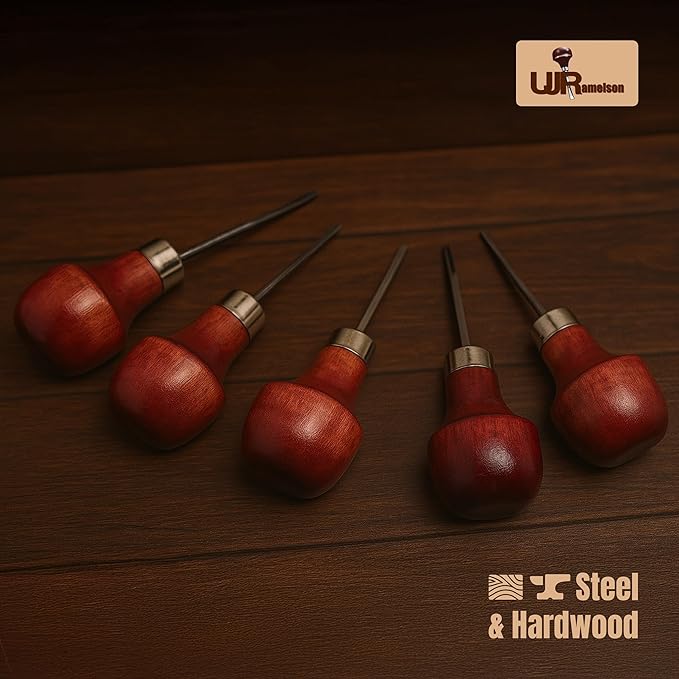 UJ Ramelson Wood Carving Tools Palm Set for Woodworking, Fine Miniature Detail, Stamp Making, Tile Etching, Mini Chisel and Gouge, 5 Pieces