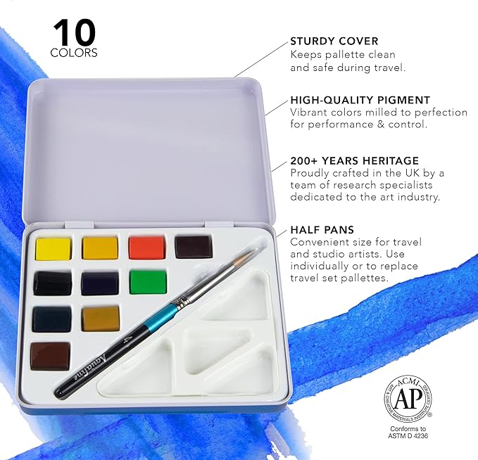 Daler Rowney Mini Half Pan Travel Tin, 12 Piece Set, Colors May Vary