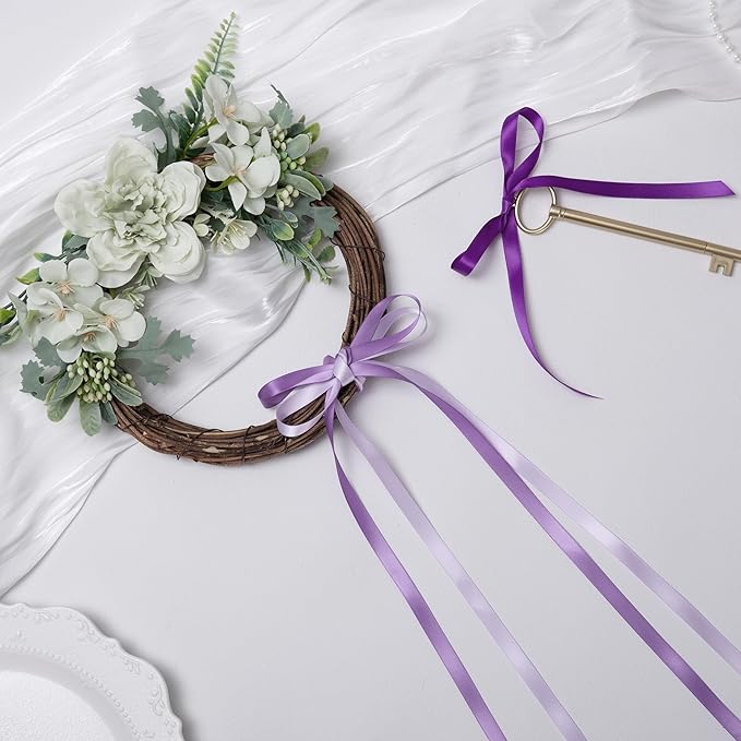 Purple Double Face Satin Ribbon 3/8 Inch x 45 Yards Lavender Fabric Ribbon for Gift Wrapping, Flower Bouquets, Hair Bows Making, Wedding Decoration, Invitation Cards, Christmas (3 Rolls *15Yd)