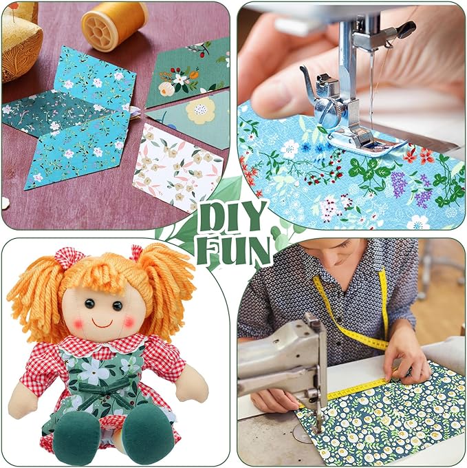 Tudomro 70 Pcs 10 x 10 Inch Cotton Fabric Squares Multicolor Quilting Fabric Bundles Precut Printed Patchwork Materials for Holiday DIY Crafts Cloths Handmade(Green Floral)