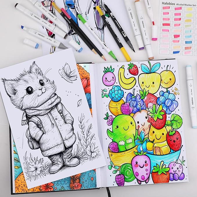 Halobios Square Sketchbook for Drawing, 120 lb/200 GSM A4 Mixed Media Sketchbook, 80 Sheets/160 Pages Portable Marker Drawing Paper Sketch Book for Alcohol Markers, Artists, Beginners（8.3”x11.7”）