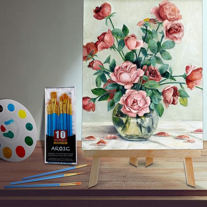 240 PCS Professional Painting Set with 20 PCS Wood Easels,20 Packs of 200 Brushes with Nylon Brush Head and 20 PCS Palettes, Painting Supplies kit for Kids & Adults to Painting Party.
