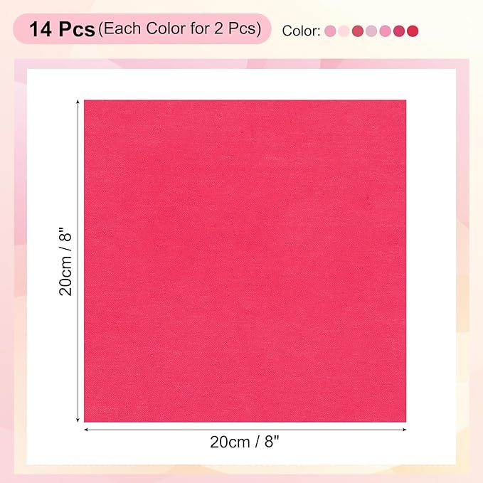 PATIKIL Cotton Fabric Bundles, 14 Pcs 8 x 8 Inch Fat Quarter Solid Color Precut Fabric Squares for Sewing Patchwork Quilting DIY Crafts, Pink