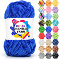 Velvet Chenille Yarn for Crocheting - Royal Blue Fluffy Plush Thick Bulky Chunky Soft Baby Blanket Yarn for Hand Knitting 100g