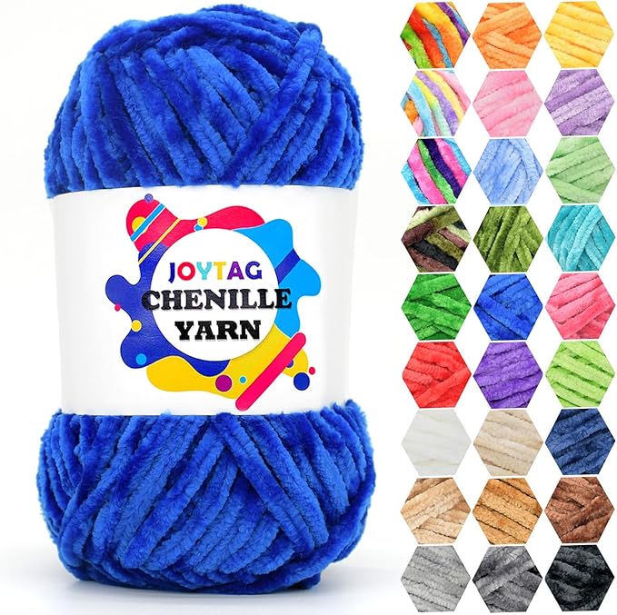 Velvet Chenille Yarn for Crocheting - Royal Blue Fluffy Plush Thick Bulky Chunky Soft Baby Blanket Yarn for Hand Knitting 100g