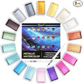 Metallic Watercolor Paint, 18 Pigment Rich Colors + 2 Waterbrushes, XL Pans, Starry Series Water Color for Professionals Artists & Crafters