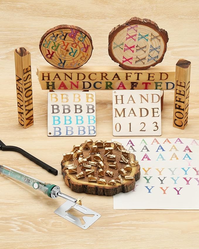 1/2" 26 Pcs Wood Burning Letters Kit with Electric Branding Iron, Wood Burning Letter Stamps for Wood Leather Hats Branding, DIY Gifts for Wedding Birthday Christmas (Brass Letters A-Z)