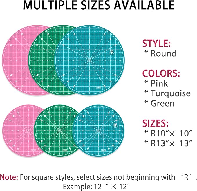Headley Tools 13"x13" Round Rotating Cutting Mat, Self Healing Mat with 360-Degree Rotation & Anti-Slip Base, Sewing Board Cutting Mat Perfect for Fabric Quilting Leather Hobby Project, Pink