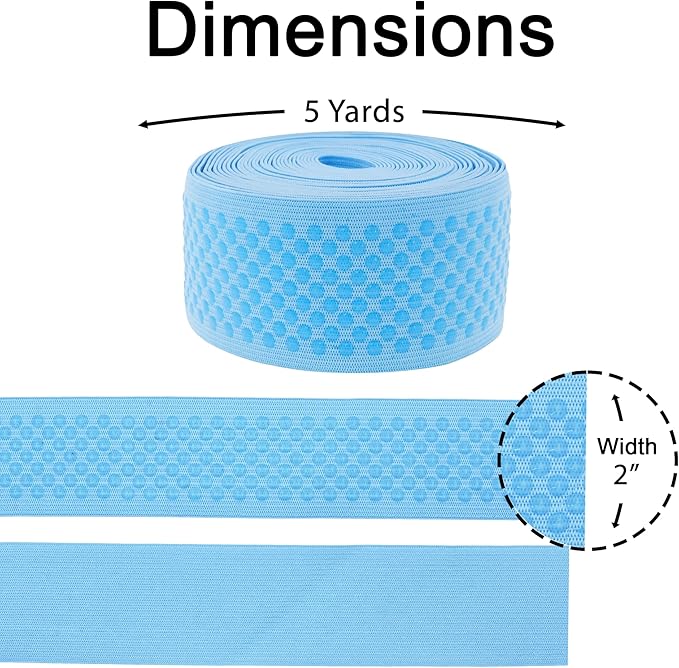Mandala Crafts 2 Inch Elastic Silicone Gripper Tape for Clothing - 5 Yds Dotted Non Slip Elastic Band for Sewing - Light Blue Silicone Flat Fabric Stretchy Ribbon Straps