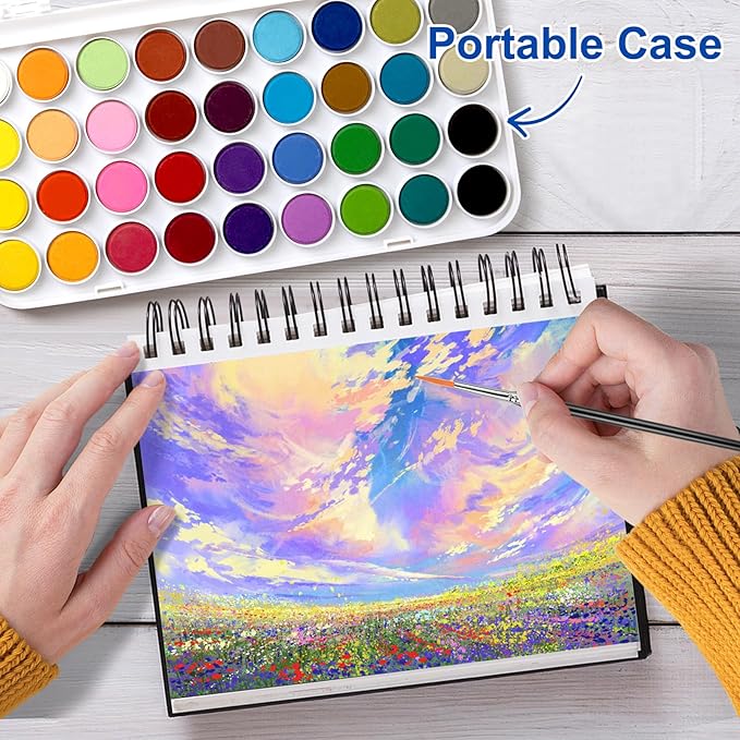 GOTIDEAL Watercolor Paint Set,36 Colors Washable Water Color Paints with Brush,Non Toxic Watercolor Cake Set for Artist, Students,Beginners,Travel Portable Palette