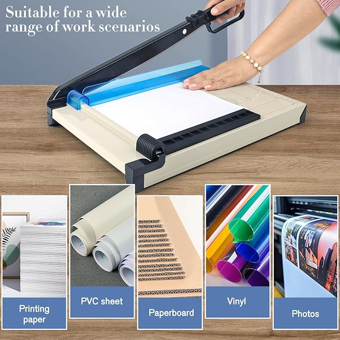 12" Guillotine Paper Cutter,Steel Blade Guillotine Paper Cutter with Corner Rounder ＆ Whetstone,Heavy Duty 15-Sheet Capacity Trimmer for Cardstock,Photos,Coupon,Label and Scrapbooking Craft