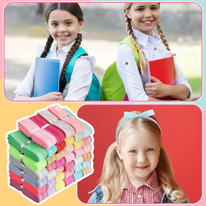 WILLBOND 40 Yards Fold over Elastic Solid Color Trim Elastic 40 Colors Ribbon Sewing Stretch Ribbon Band for Hair Bow DIY Craft Hair Ties Headbands (Pastel Color)