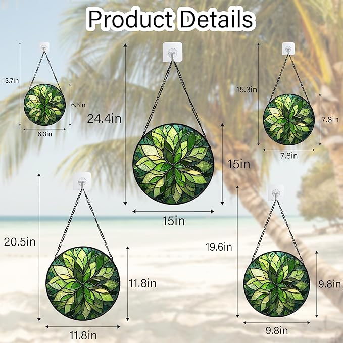 Stained Glass Window Hanging - Green Gradient Flowers Suncatcher for Doors Window Home Plant Sun Catchers Decor Christmas Mother's Day Birthday Gifts for Teacher Women Men Mom Nana 7.8 in