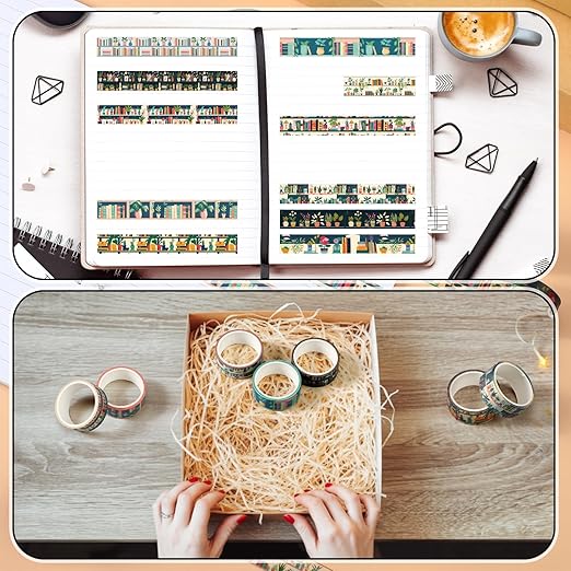 Janlaugh 24 Rolls Book Washi Tape Gifts Bulk Bookcase Vintage Tape Stickers for Journaling DIY Crafting Gift Wrapping Gifts Scrapbook Planner and DIY Decor Book Lovers Women Students Readers Teachers
