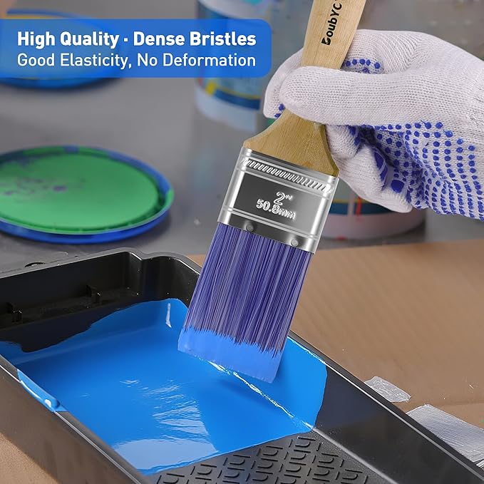 Paint Brushes - 4 Pack, 2" Flat Brushes, Paint Brush Set, Wood Paint Brushes for Walls, Stain & All Oil Paints - Home Improvement - Interior & Exterior Use