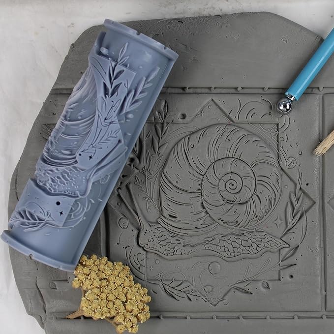 Snail Clay Texture Roller (4") - Insect Set #01 - Embossing Pattern Roller for Polymer & Ceramic Clay, Pottery & Crafts