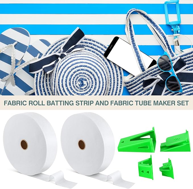 Ceoighe Fabric Roll Batting Strips with Tube Maker, 2 Rolls 100 Yards Total, 2 1/4 Inch Cotton Blend Quilt Batting for Quilting, Rugs, Braided Mats, DIY Sewing Projects