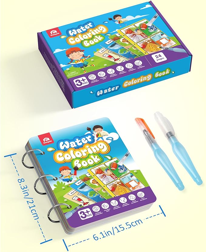 Coogam Water Painting Color Book - 12 Double Sided Water Color Book, Aqua Doodle Drawing for Kids Age 3-8 Year Old, Educational Learning Gifts for Birthday Christmas