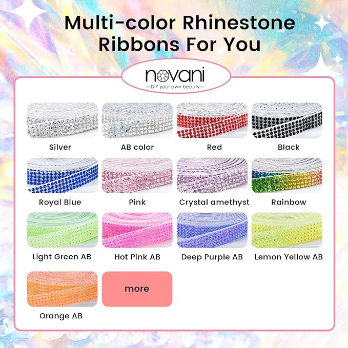 Novani Self Adhesive Rhinestone Ribbon, 1.14 Inch Wide 3 Yards 1 Roll, Pink Crystal Diamond Bling Strips for DIY Crafts, Home Decor, Glitter Glass Rhinestones for Crafting, Car Decoration