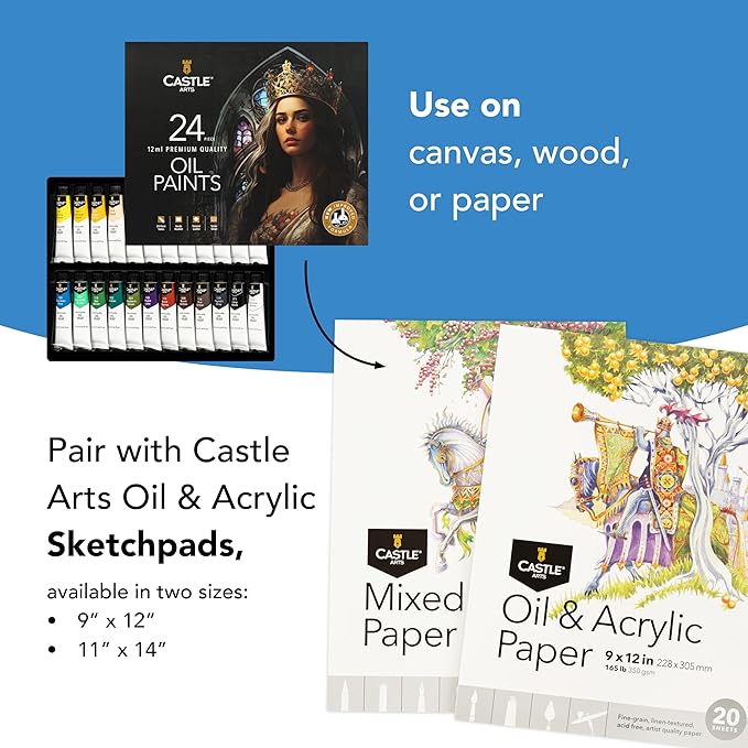 Castle Art Supplies 24 X 12ML Oil Paint Set | Great Value Set for Adult Artists, Beginners and Advanced | Vibrant Variety of Smooth-to-Use Colors | in Impressive Presentation Box with Tutorial (New)