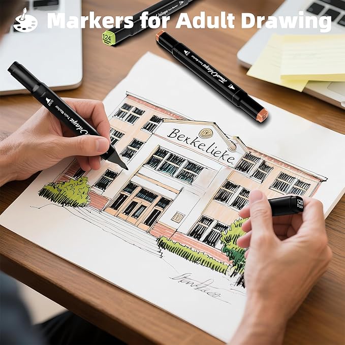 Alcohol Markers,120 Colors Dual Tip Art Marker,Drawing Sketching Coloring Artist Pens and Underlining,Art Markers for Adults Drawing Marker Coloring Painting Perfect with Broad and Fine Tips for Adult