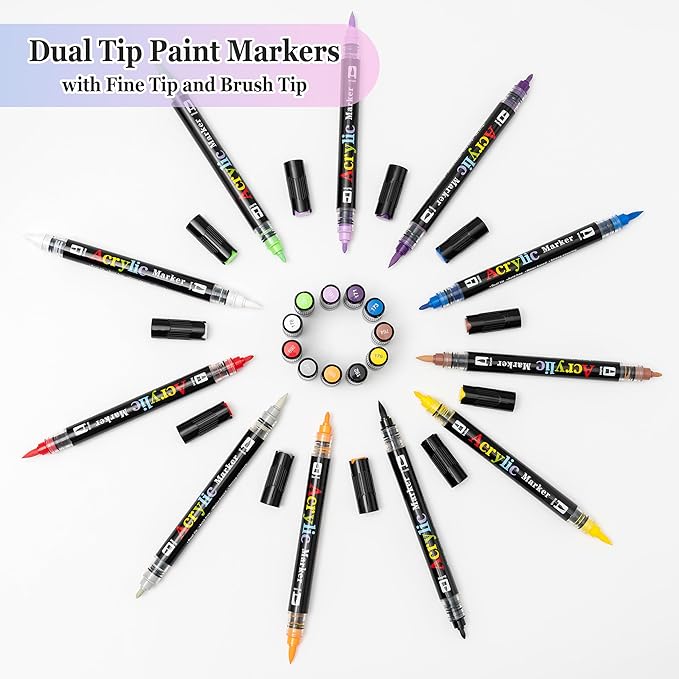 Linbsunne 48 Colors Markers Dual Tip Art Marker Set for Book Drawing, Coloring Illustrations, Ceramics, Card making, Note taking Planner