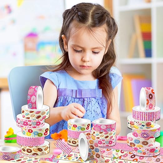 Donut Washi Tape Set 12 Rolls, Candy Cake Themed DIY Decorative Tape for Scrapbook Decorating, Art Journaling Accessories and Craft Projects