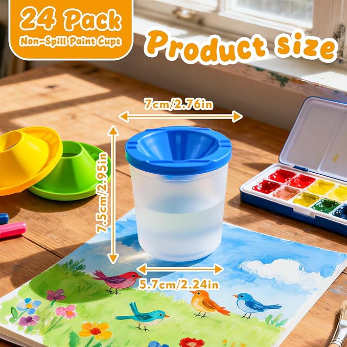24 Pcs No Spill Paint Cups with Lids for Kids Reusable Spill Proof Paint Cups for Classroom art Supplies and Crafts, (4 Colors)