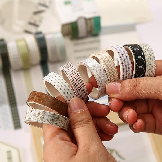 YUBX Simple Geometric Washi Tape Set 20 Rolls Minimal Patterns Decorative Thin Masking Tapes for Arts, DIY Crafts, Journals, Planners, Scrapbook, Wrapping (1 Misty Blue)