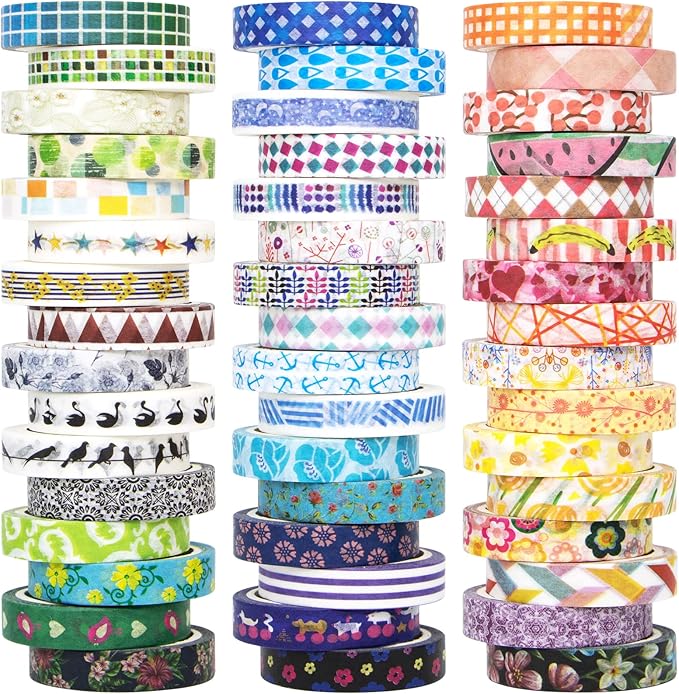 48 Rolls Washi Tape Set - 8mm Wide Decorative Masking Tape, Colorful Flower Style Design for DIY Craft Scrapbooking Gift Wrapping
