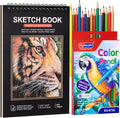 Prudiut Drawing Sketchbook Kit, A5 Sketch Book with 36 Color Pencils, Three Color Black Sketch Pad, Acid-Free Sketch Pad for Kids, Artist, Art Paper Drawing Supplies for Gifts (5.8×8.3 inch)