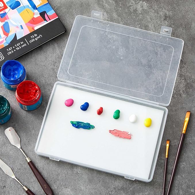Nuanchu 2 Pcs Handy Glass Oil Paint Palette Included Airtight Stay Wet Palette Container and Tempered Glass, Keeps Paint Fresh, Ideal for Travel (10.24 x 6.8 Inches,Clear)