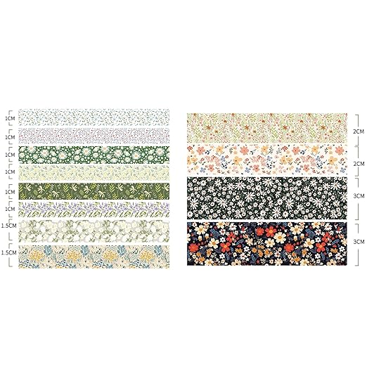 12 Rolls Flowers Washi Tape Set Floral Arts Adhesive Tapes Blooming Garden Decorative Masking Tape Sets for Craft, Kids, Scrapbook, DIY, Gift Wrapping (River of Forgetfulness)