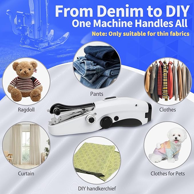 Portable Handheld Sewing Machine - Portable Electric Mini Hand Held Stitching Machine for Beginners & Adults, Easy to Use Fast Stitch for Thin Clothes, Fabrics, Curtains, DIY Home Travel(Black）