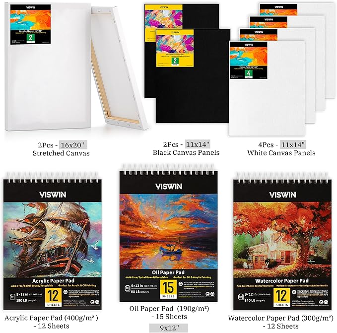 VISWIN Professional All-in-One Art Painting Kit with Beech Wood French Easel, 96 Acrylic, Watercolor & Oil Paint Set, Canvases, Painting Set with Supplies for Adults, Artists, Beginners