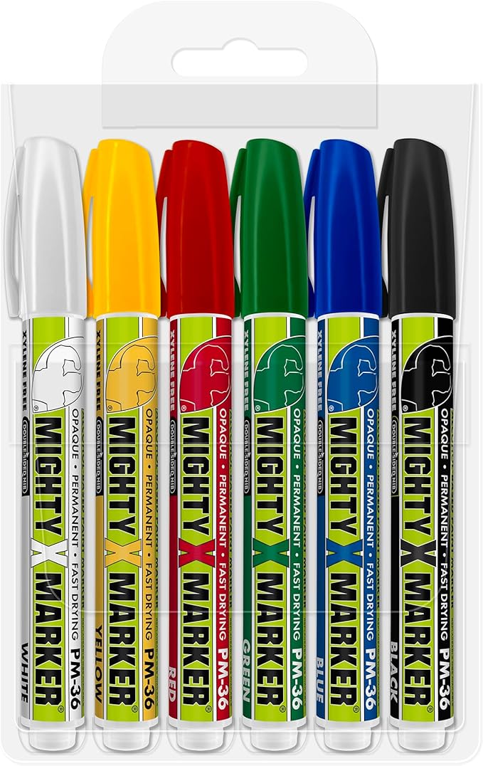 PM-36 Paint Marker, 2.3mm Bullet Tip, Permanent & Waterproof, DIY Crafts, Drawing, Glass, Ceramic, Stone, 6 Bonus Reversible Tips, Made in USA, Basic Assorted 6 Pack