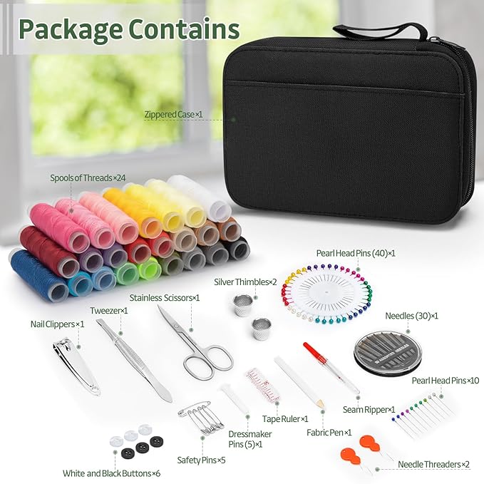KEYHOT Sewing kit Basic,Needle and Thread Kit,Travel Small Sewing Machine Supplies for Adults Beginners Men, Home Travel Emergency Including Scissors Measure Tape Needle Threader (130pcs)