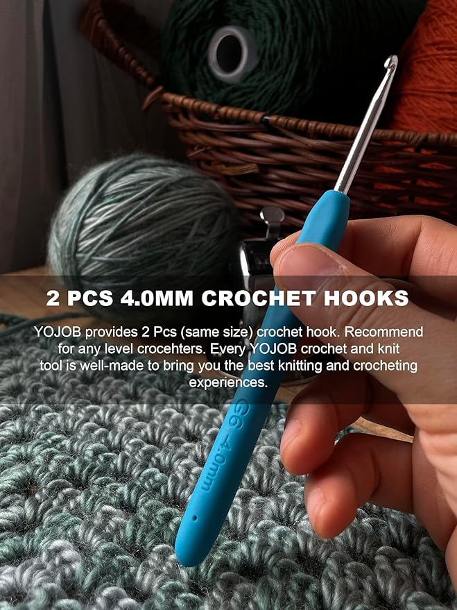 2Pcs 4.0mm Crochet Hooks, Ergonomic Crochet Hook for Arthritis and Beginners, Extra Long, Smooth, Comfortable (Size G / 4.0mm)