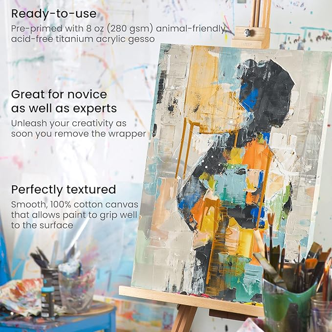 ARTEZA Stretched Canvas, 30 x 40 Inches, Pack of 2, Blank White Large Canvas for Acrylic, Oil and Gouache Painting