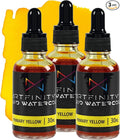 Liquid Watercolor Paint 30 ml Bottle - 3 Pack, Primary Yellow - Vibrant Dye-Based Liquid Watercolor w/Glass Pipette, Fast