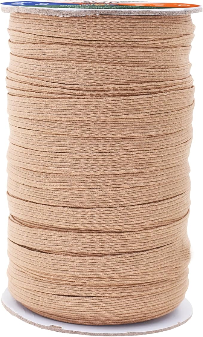 Mandala Crafts 6mm 50 Yds Roll of Nude Elastic Bands for Sewing - 1/4 Flat Elastics Cord - 1 4 Inch Braided Stretch Straps for Crafting