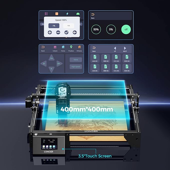 Longer RAY5 Laser Engraver, Laser Engraver 10W Output Power, 3.5” Color Touch Screen, App Offline Control, DIY Engraver Tool for Metal/Glass/Wood Engraving Area 15.75"x15.75"