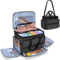Yarwo Knitting Yarn Bag, Portable Crochet Storage Tote with Double Top Cover and Yarn Holes for Knitting Needles(Up to 14”), Unfinished Projects and Skeins of Yarn, Black