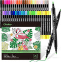 Ohuhu Markers Brush Tip 48-colors with 36-sheet Coloring Book - Double Tipped Markers for Adults Coloring Books - Art Marker Set Bundles with 100% Bleed-proof Pages - Fine & Brush Dual Tips