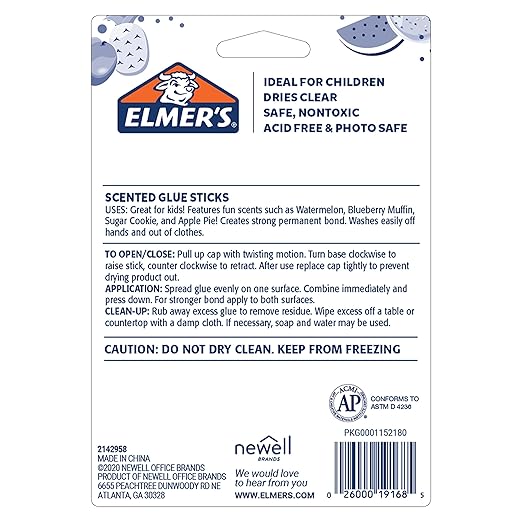 Elmer’s Scented Glue Sticks Washable Clear Assorted Scents 6 Grams 6 Packs of 4 (24 Total Count)