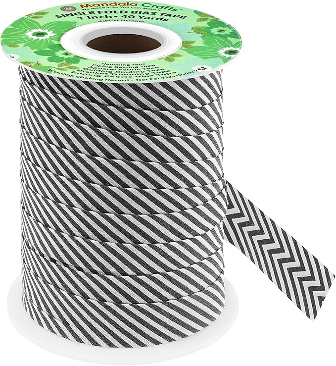 Mandala Crafts 1 Inch Single Fold Bias Tape for Sewing, Quilting, Piping, Hemming, Blanket & Quilt Binding – 40 Yards Black White Plaid Fabric Seam Binding Tape