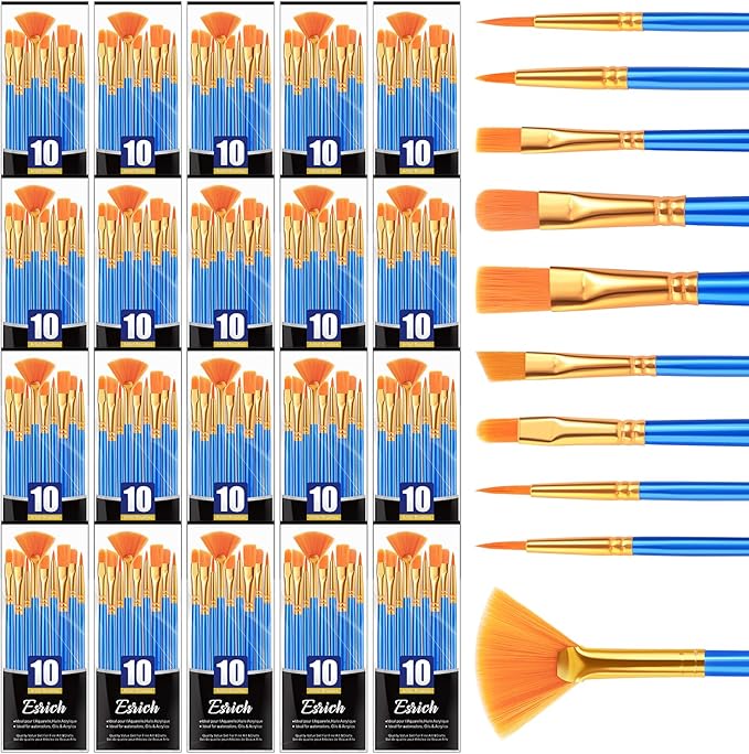 ESRICH Paint Brushes,20Packs 200Pcs Paint Brush for Acrylic Painting,Acrylic Paint Brush Set for Oil Watercolor,Body Face Rock Canvas, Small Paint Brushes for Kids Adult Drawing