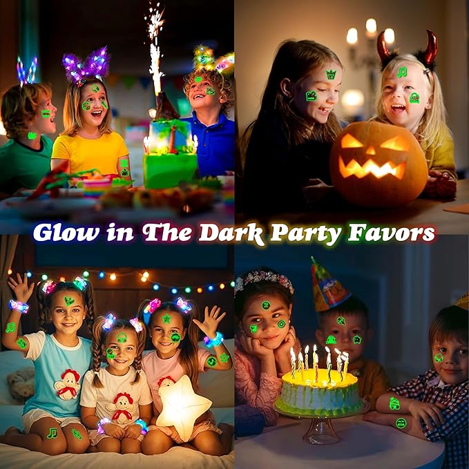 96PCS Music Note Notes Musical Pre-Cut Luminous Glow in the dark Temporary Tattoos for Kids Birthday Themed Party Supplies Decorations Favors Super Cute Instrument Stickers Tattoo Gifts for Boys Girls