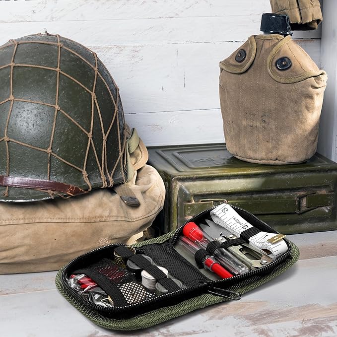 Suncalla Military Survival Sewing Kit Tactical with Buttons Durable Nylon Portable Small Army Sewing Kit for Men Women Complete Thread Needle Repair Tools for Travel Field Emergency