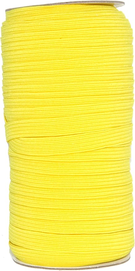 Mandala Crafts 10mm 50 Yds Roll of Yellow Elastic Bands for Sewing - 3/8 Flat Elastics Cord - 3 8 Inch Braided Stretch Straps for Crafting